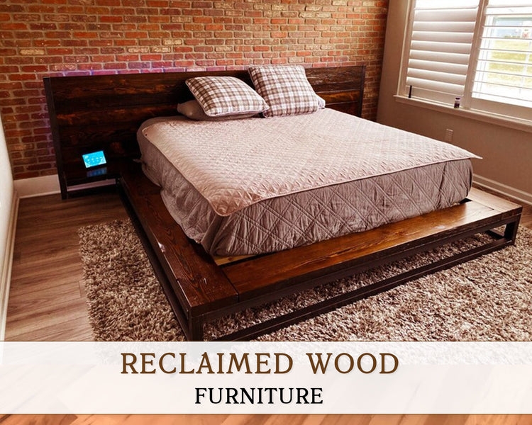 Floating Wood Bed Frame Rustic Industrial Dark Brown