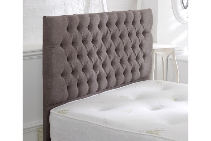 Floor Standing Headboard Grey Diamond Tufted Chesterfield Style