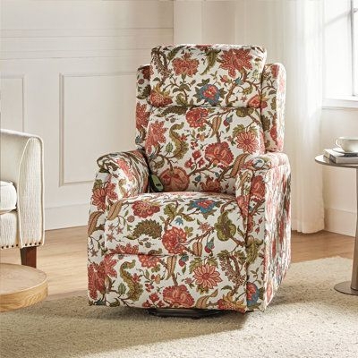 Floral Print Power Lift Recliner with Rolled Arms