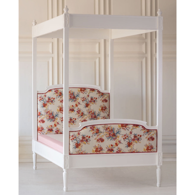 Floral Upholstered Canopy Bed in French Country Style