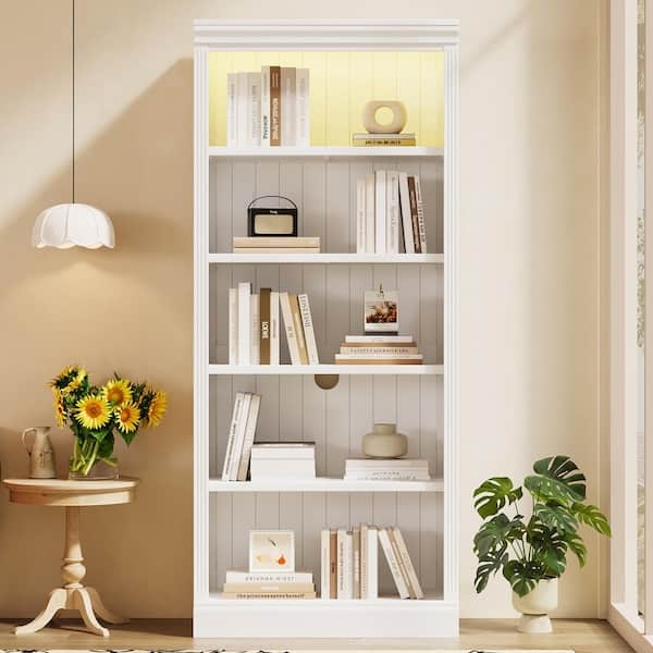 Fluted Moldings Arched Bookcase, White