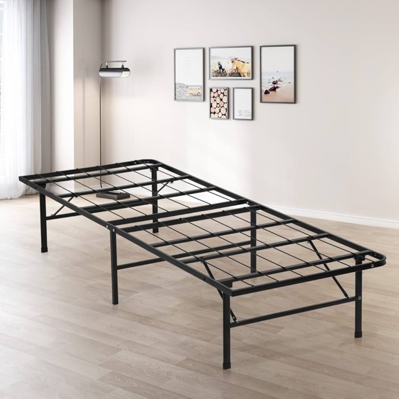 Folding Bed Frame with Matte Black Finish and Underbed Storage