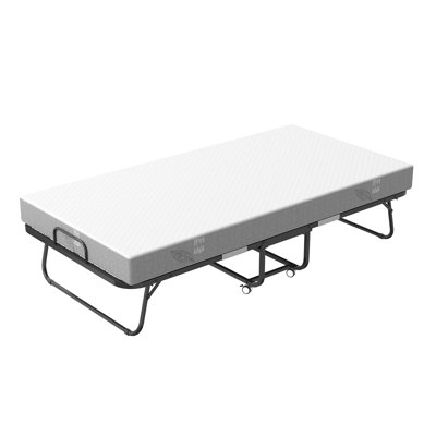 Folding Bed Low Profile Black Metal Frame Twin Rollaway Bed With Wheels