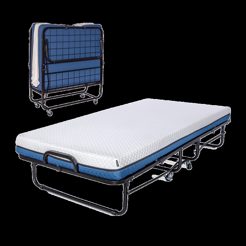 Folding Bed, Metal Frame, Swivel Casters, Quilted Mattress included.