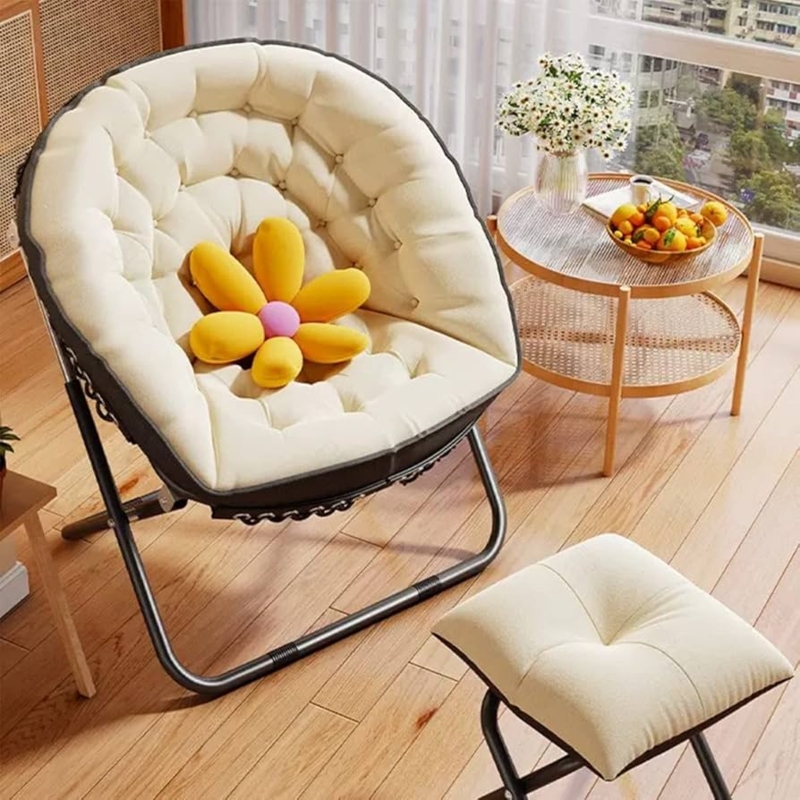 Folding Papasan Chair Set with Ottoman and Black Metal Frame Accent Chair