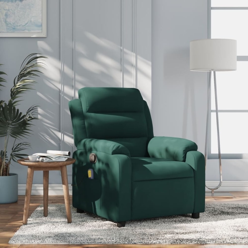 Forest Green Velvet Massage Recliner Chair Side Storage Pocket