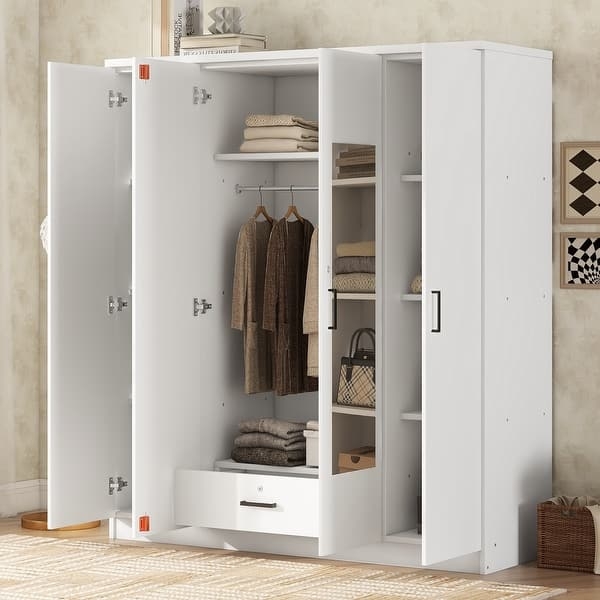 Four Door Mirrored Wardrobe accented with Minimalist Black Hardware