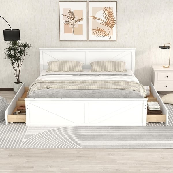 Four Drawer Platform Storage Bed King with X-Brace Detailing