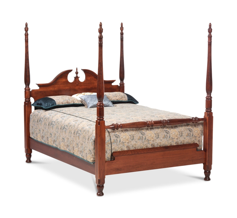 Four Post Bed Traditional Fluted Posts Arched Headboard