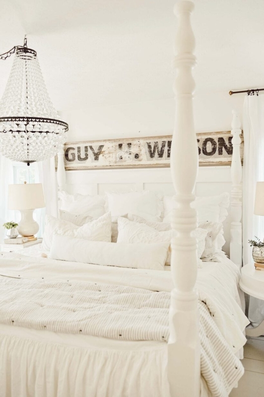 Four Poster Bed Antique Style Turned Posts White Farmhouse Bedroom Decor
