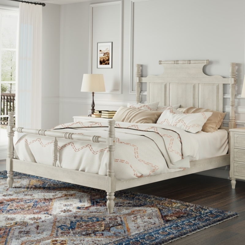 Four Poster Bed Crown Silhouette Headboard Whitewashed Cottage Style