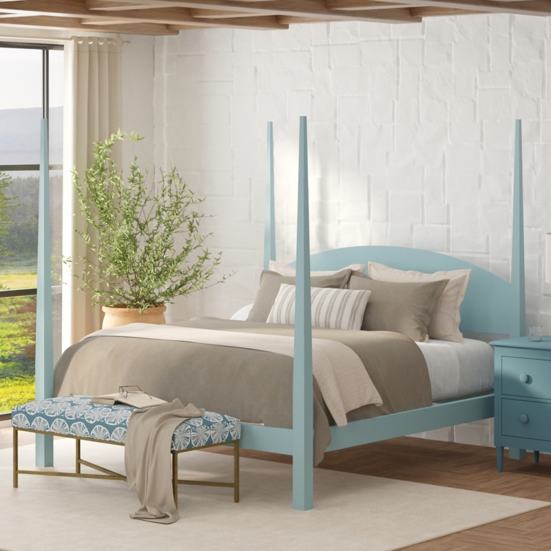 Four Poster Bed Light Blue Finish Tapered Posts Coastal Cottage Style