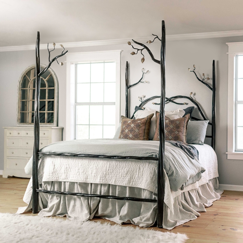 Four Poster Bed Organic Iron Branch Like Posts Sculptural Frame