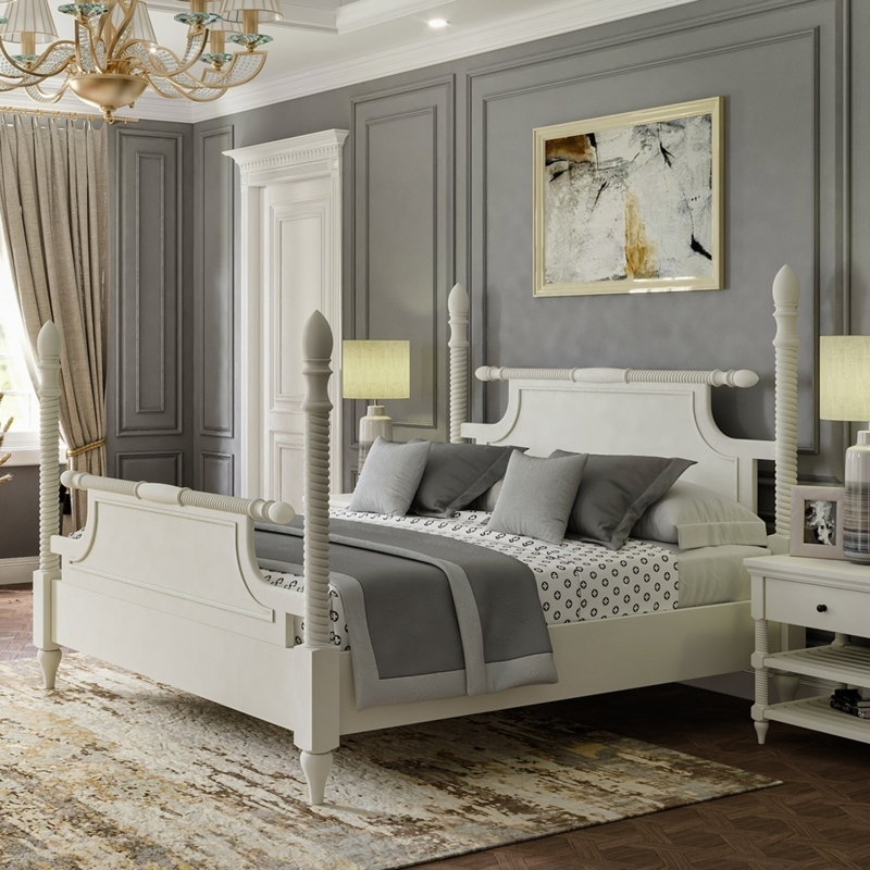 Four Poster Bed White Spiral Carved Posts Traditional Master Bedroom