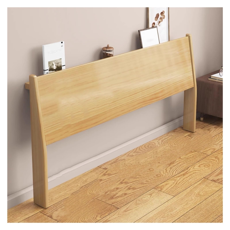 Free Standing Headboard Light Wood Grain with Integrated Shelf