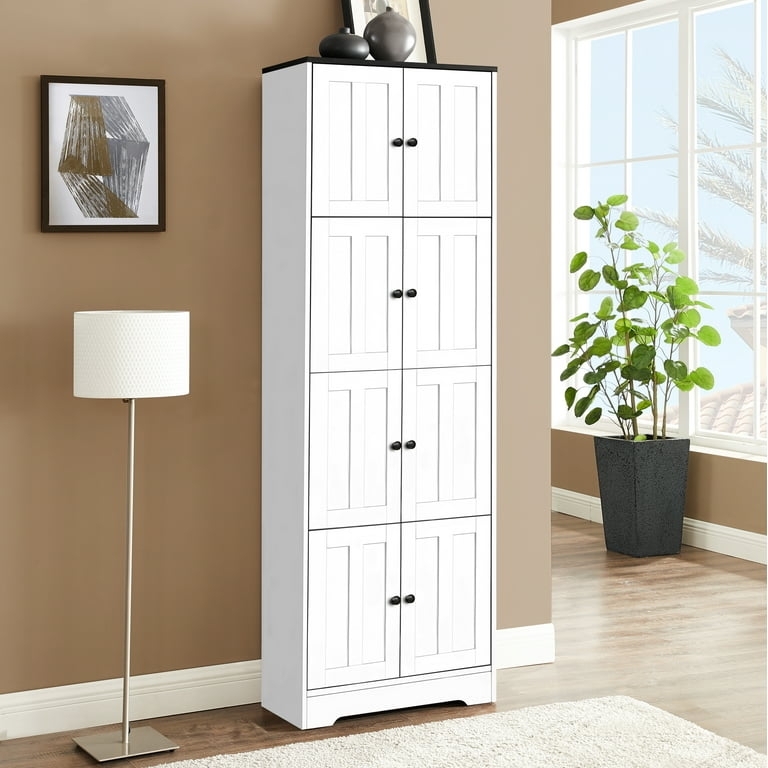 Freestanding Tall Storage Cabinet with Eight Shaker Style Doors