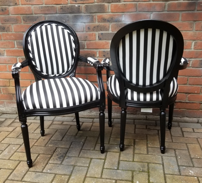 French Accent Chair Medallion Back Cabriole Legs Striped