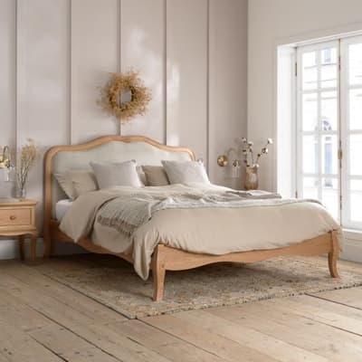 French Country Bed Frame featuring Curved Camelback Headboard.