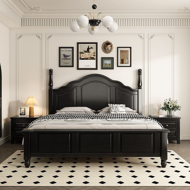 French Country Bed Frame with Turned Posts and Arched Headboard