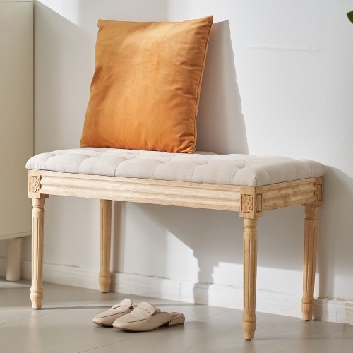 French Country Bench featuring Carved Rosettes and Fluted Legs