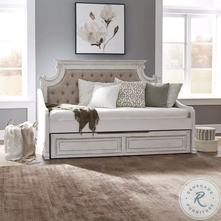 French Country Daybed with Tufted Back Panel and Trundle Drawer