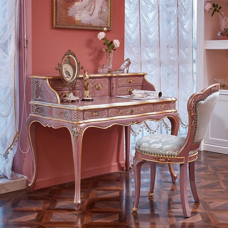 French Provincial Makeup Table with Gold Leaf Trim and Cabriole Legs