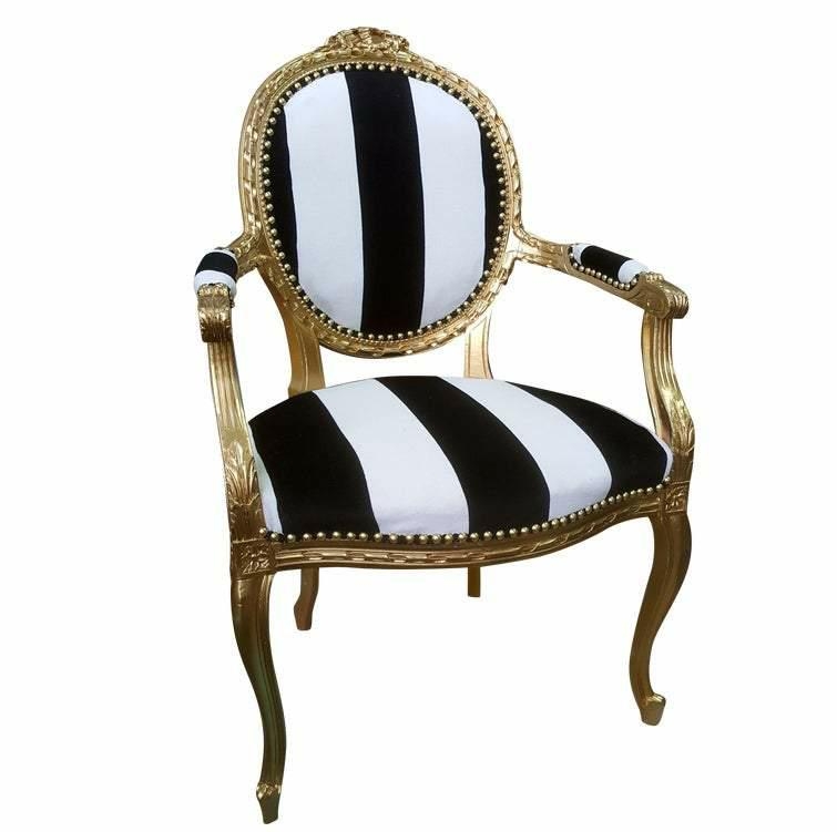French Rococo Accent Chair Gold Leaf Frame Striped Pattern