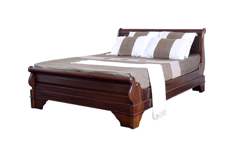 French Style Sleigh Bed Frame with Low Profile and Scrolled Top