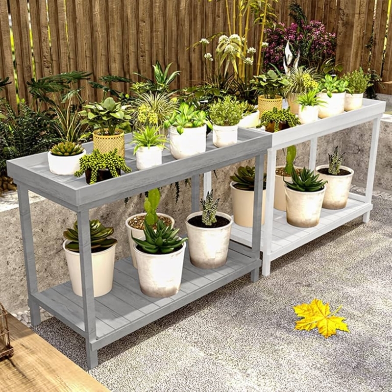 : Garden Pot Bench Table, 2-Tier Plant Shelf,Indoor Outdoor Flower  Pot Display Shelf Rack, Multiple Ladder Stand Planter Holder (Color : Grey,  Size : 140x60x85cm) : Patio, Lawn & Garden