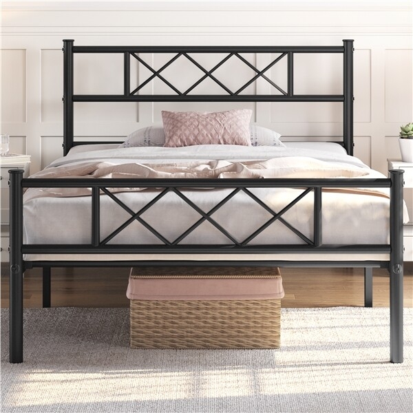 Geometric Diamond Metal Platform Bed High Clearance Frame