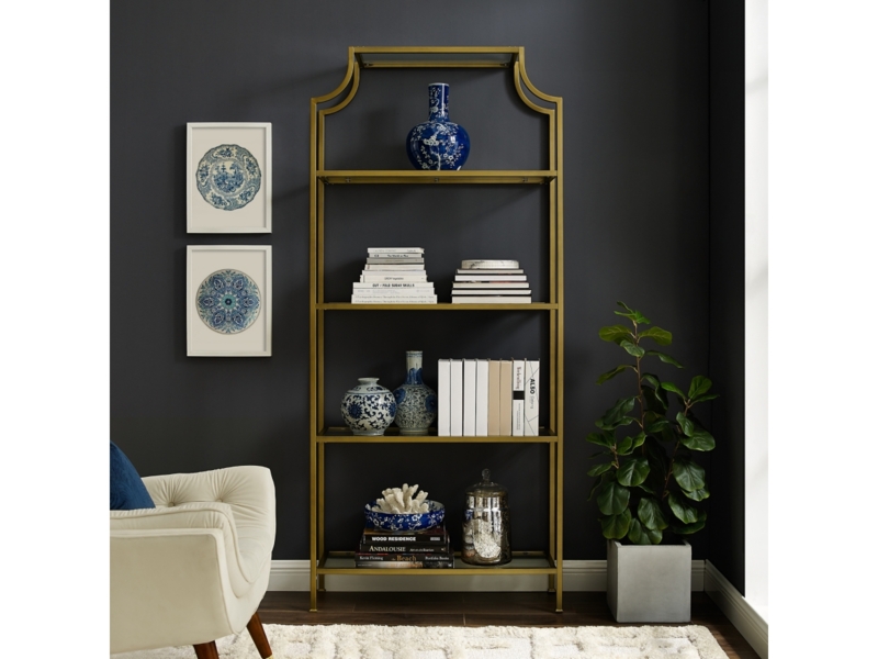Gilded Arched Etagere with Stepped Silhouette and Five Glass Tiers