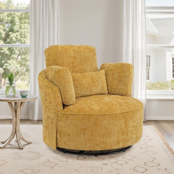 Ginger Chenille Swivel Barrel Chair with Black Metal Base