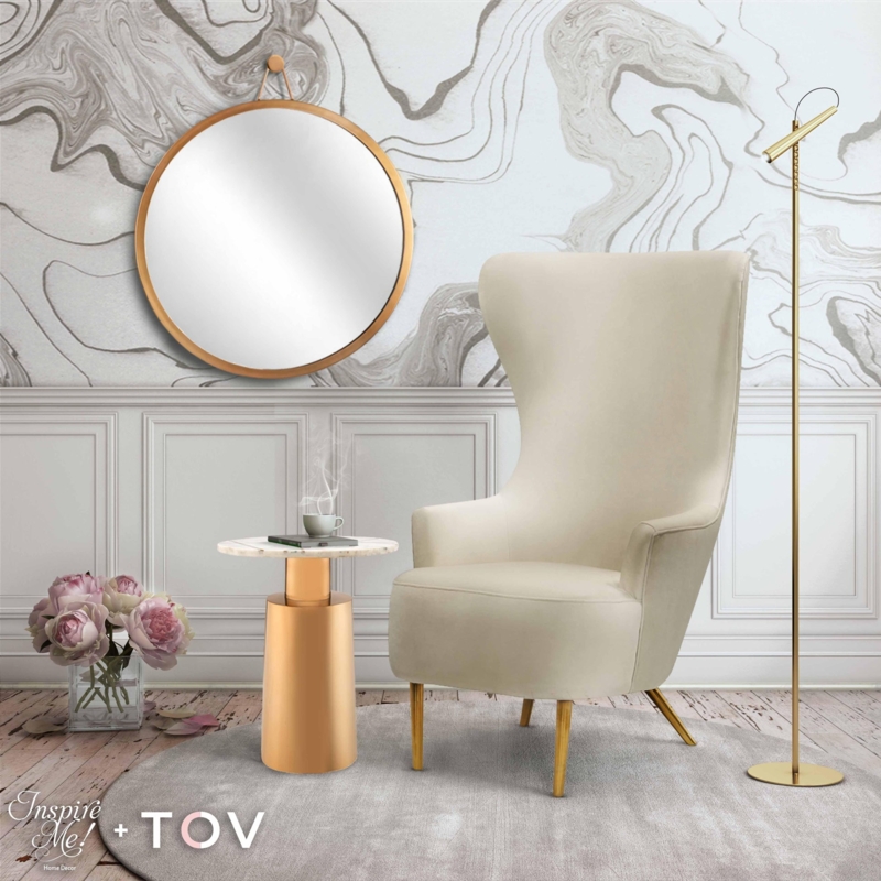 Glam Accent Chair Cream Velvet Tall Wingback Silhouette Tapered Legs