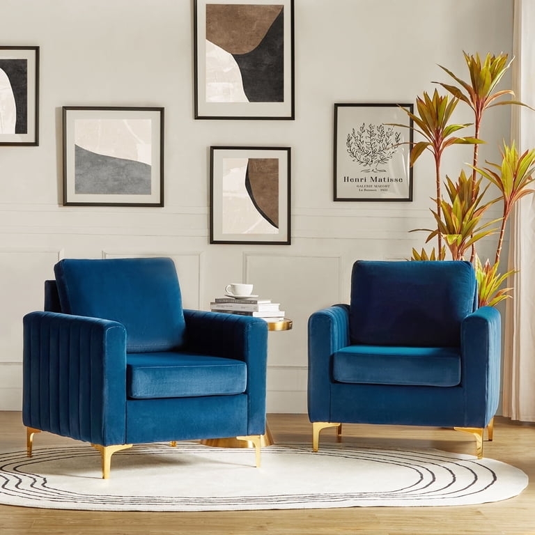 Glam Accent Chair featuring Navy Velvet and Gold Legs