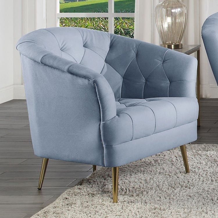 Glam Barrel-Style Accent Chair with Velvet-Like Fabric and Gold Legs