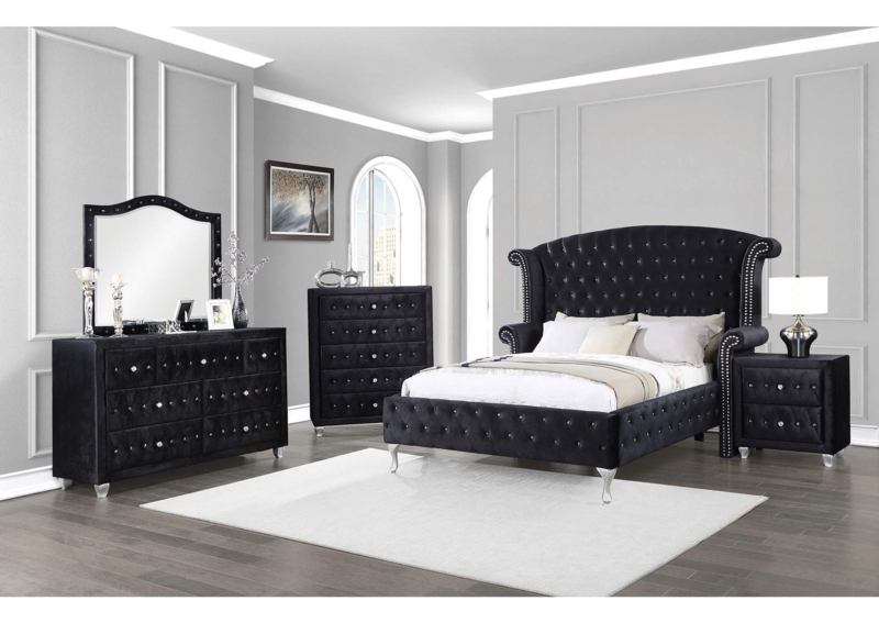 Glam Upholstered Bedroom Set Acrylic Legs Tufted Wingback