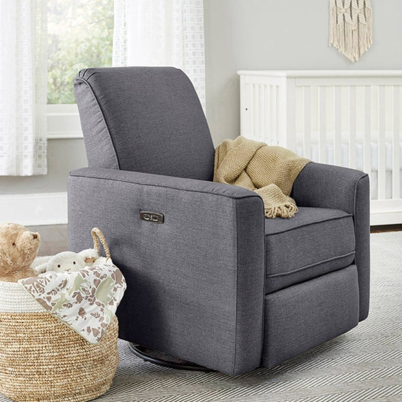 Glider Recliner Power Swivel Charcoal Grey Woven Nursery