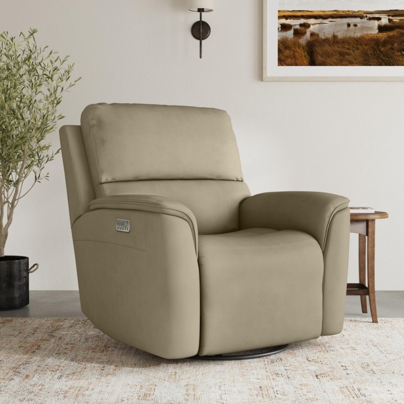 Gliding Power Swivel Recliner in Leather-Like with Side Controls