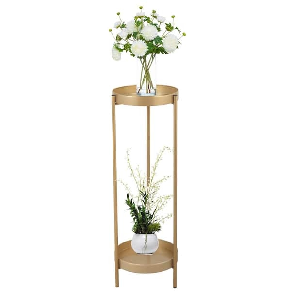 Gold Metal Plant Stand Circular Shelves Open Frame Modern Glam