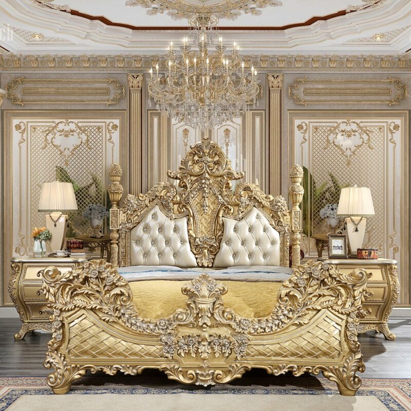 Gold Victorian 4 PCs CKing Bedroom Set by Homey Design