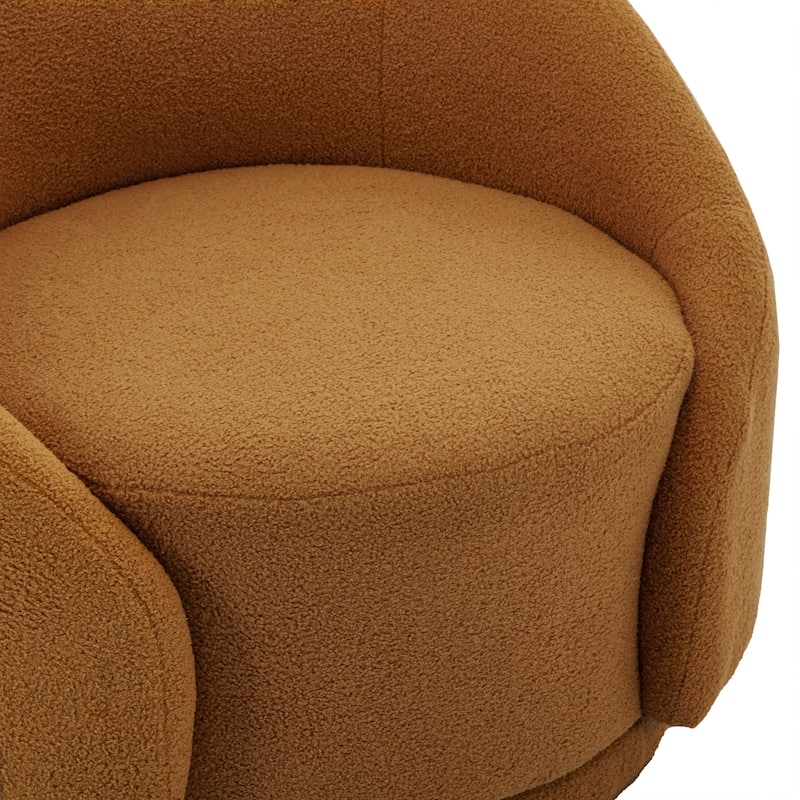 Golden Brown Boucle Barrel Chair with Integrated Seat Cushion