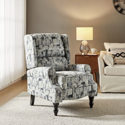 Gray Abstract Brushstroke Wingback Manual Recliner