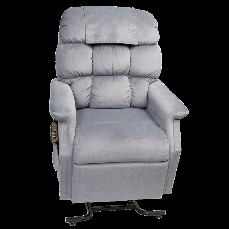 Gray Biscuit Tufted Power Lift Recliner with Flared Arms