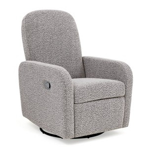 Gray Boucle Recliner Chair with Swivel Base and Rounded Silhouette
