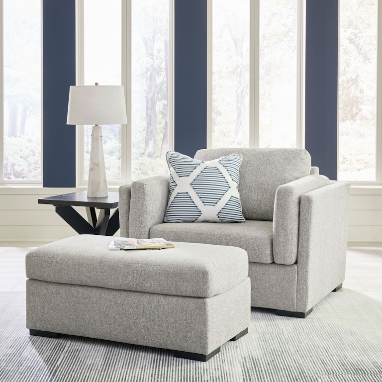 Gray Chair And A Half With Track Arms And Ottoman