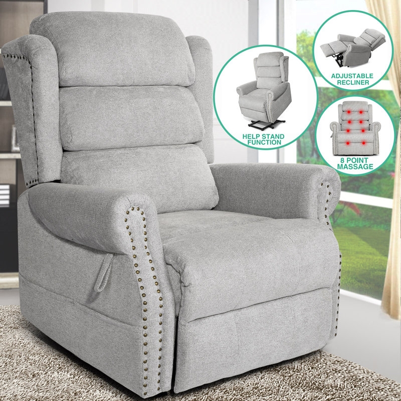 Gray Fabric Lift Chair with Tiered Back and Massage