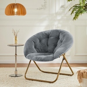 Gray Faux Fur Papasan Chair with Gold Tubular X-Base Accent Frame