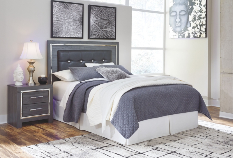 Gray Headboard Metallic Trim Inlay Crystal Tufted Glam Panel