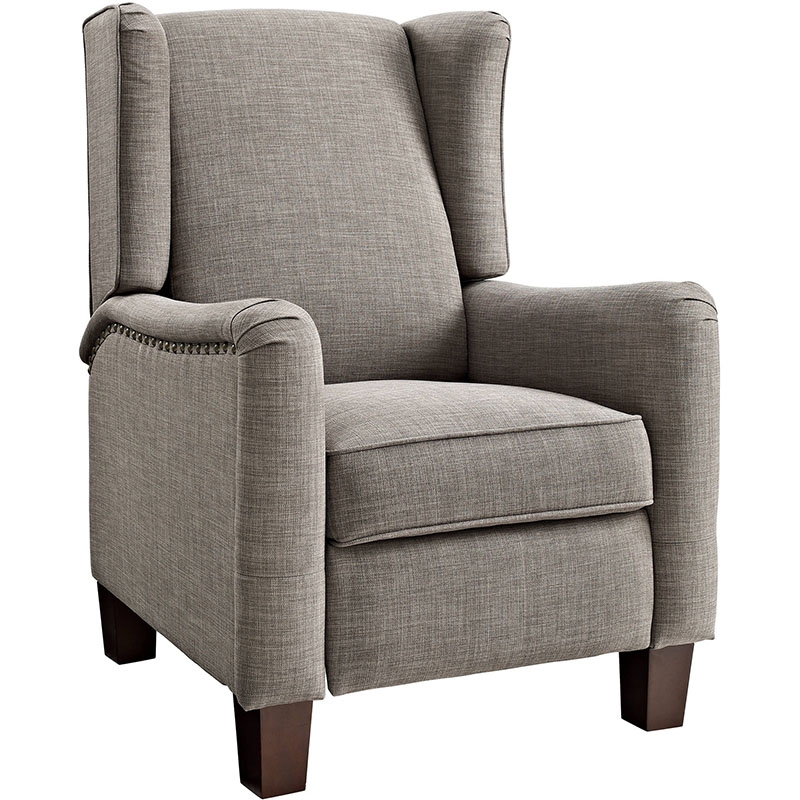 Gray Heathered Fabric Wingback Recliner with Nailhead Trim