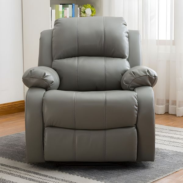 Gray Leather-Like Recliner Chair with Segmented Back